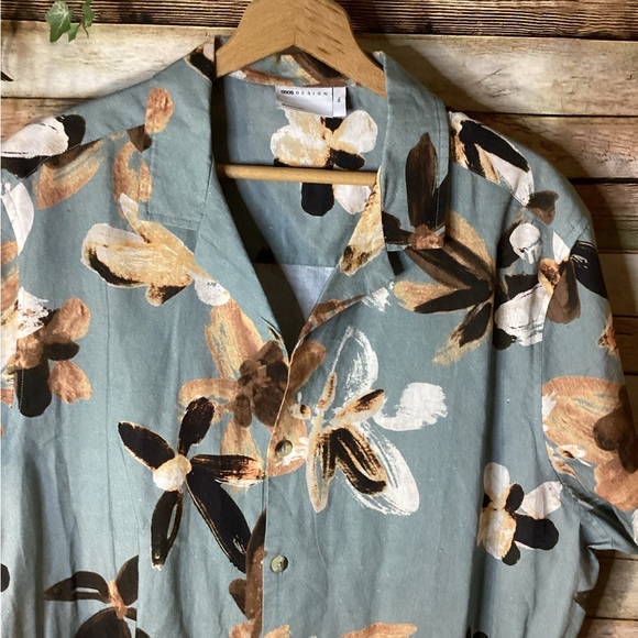 Men’s Hawaiian Shirt ASOS Design Brown Floral Button Down - Picture 3 of 7